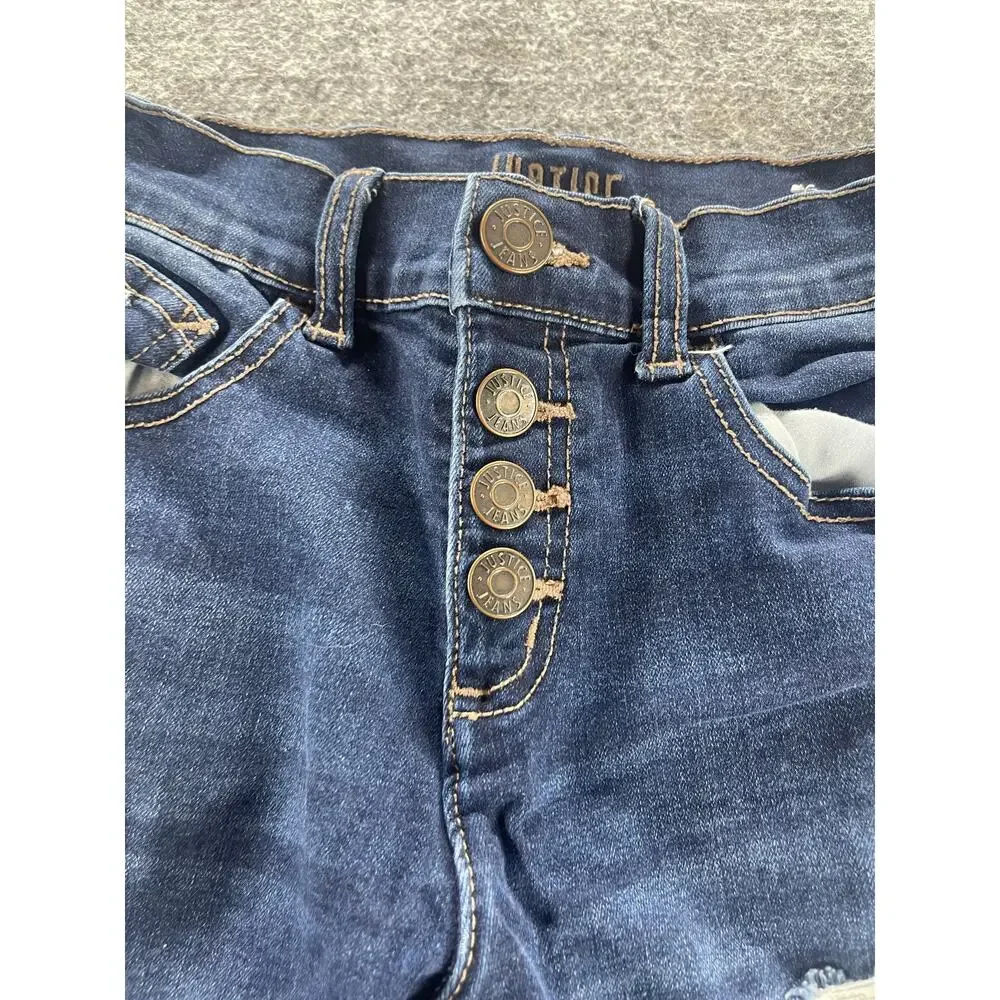 Justice Girls Blue Distressed Ripped Denim Jean Cuffed Shorts Youth Size 12
